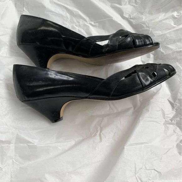 Vintage Young N Fair Open Toes black shoes Sz 9 - Picture 3 of 4